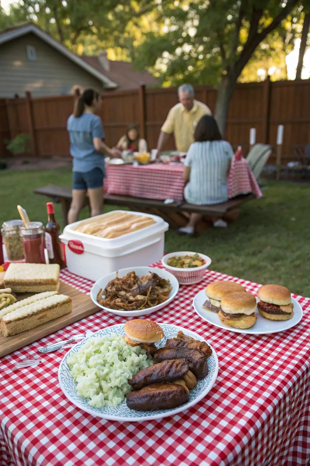 Enjoy a classic backyard BBQ picnic with all your favorite dishes.