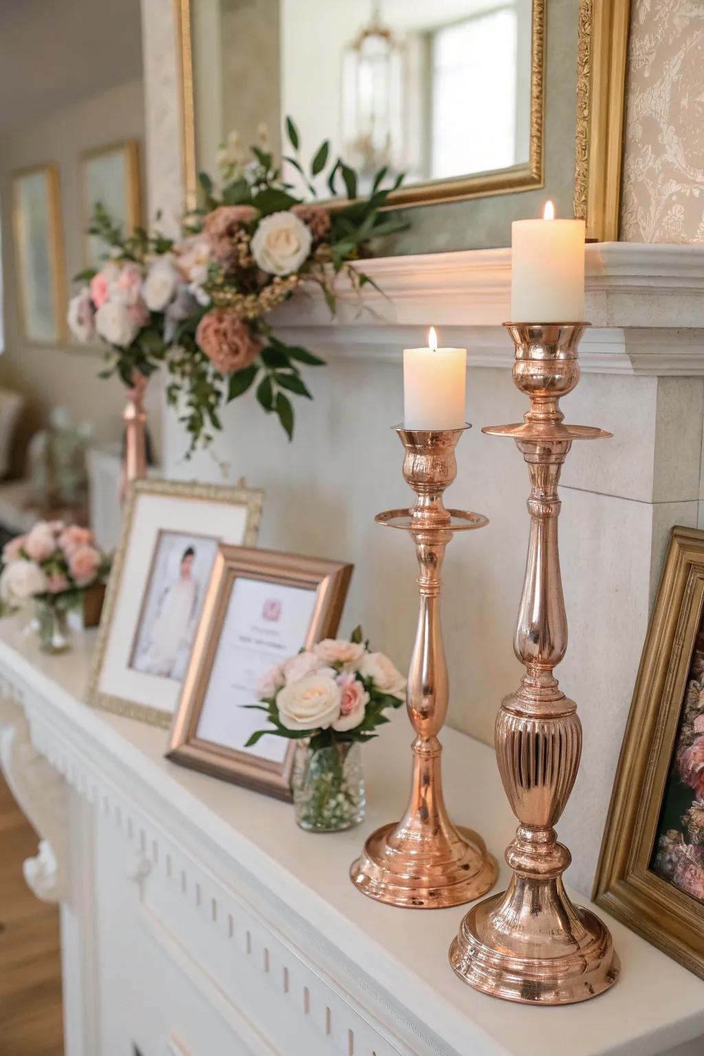 Rose gold accents add sophistication to your pink Christmas decor.