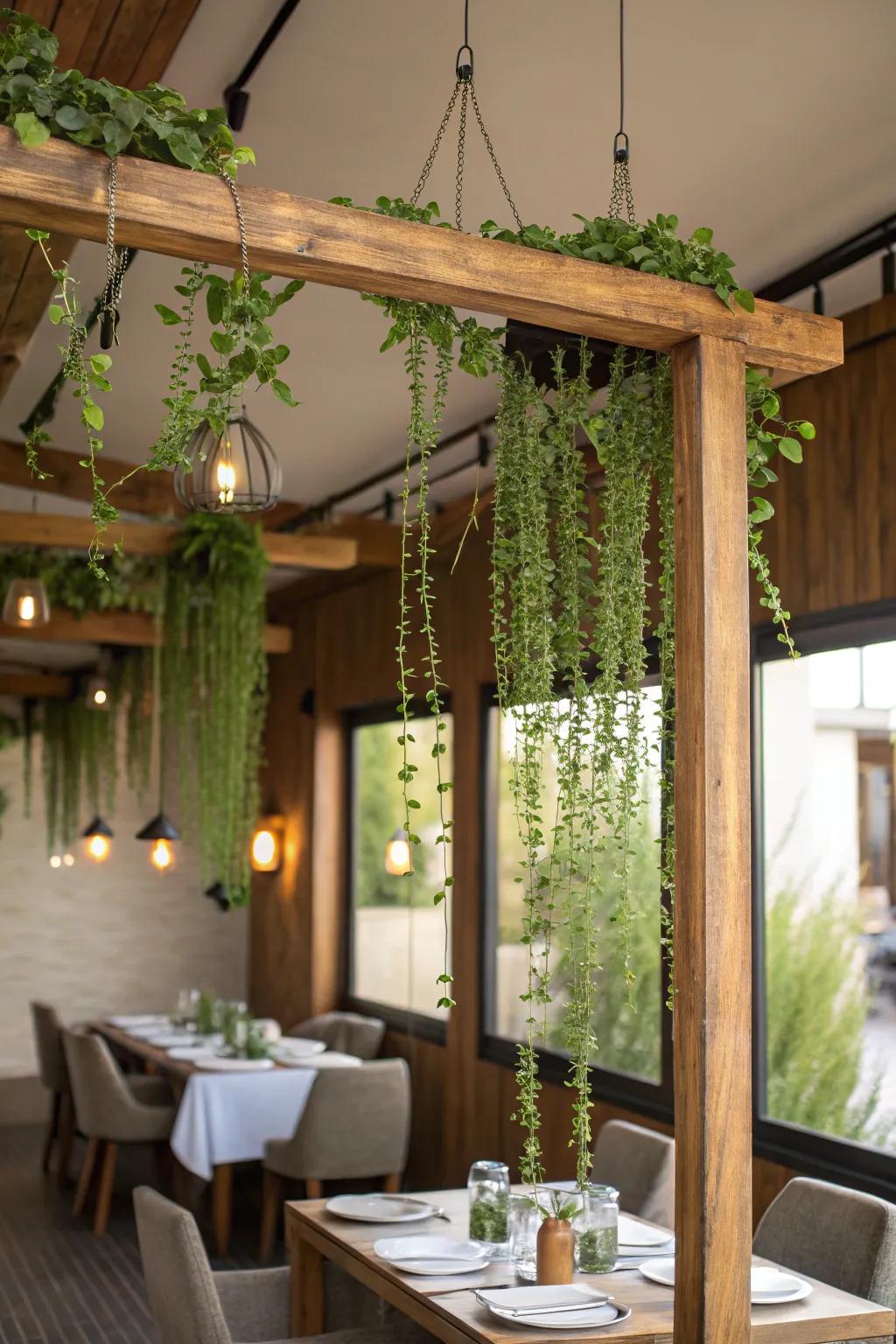 Create a natural canopy with a hanging plant frame.