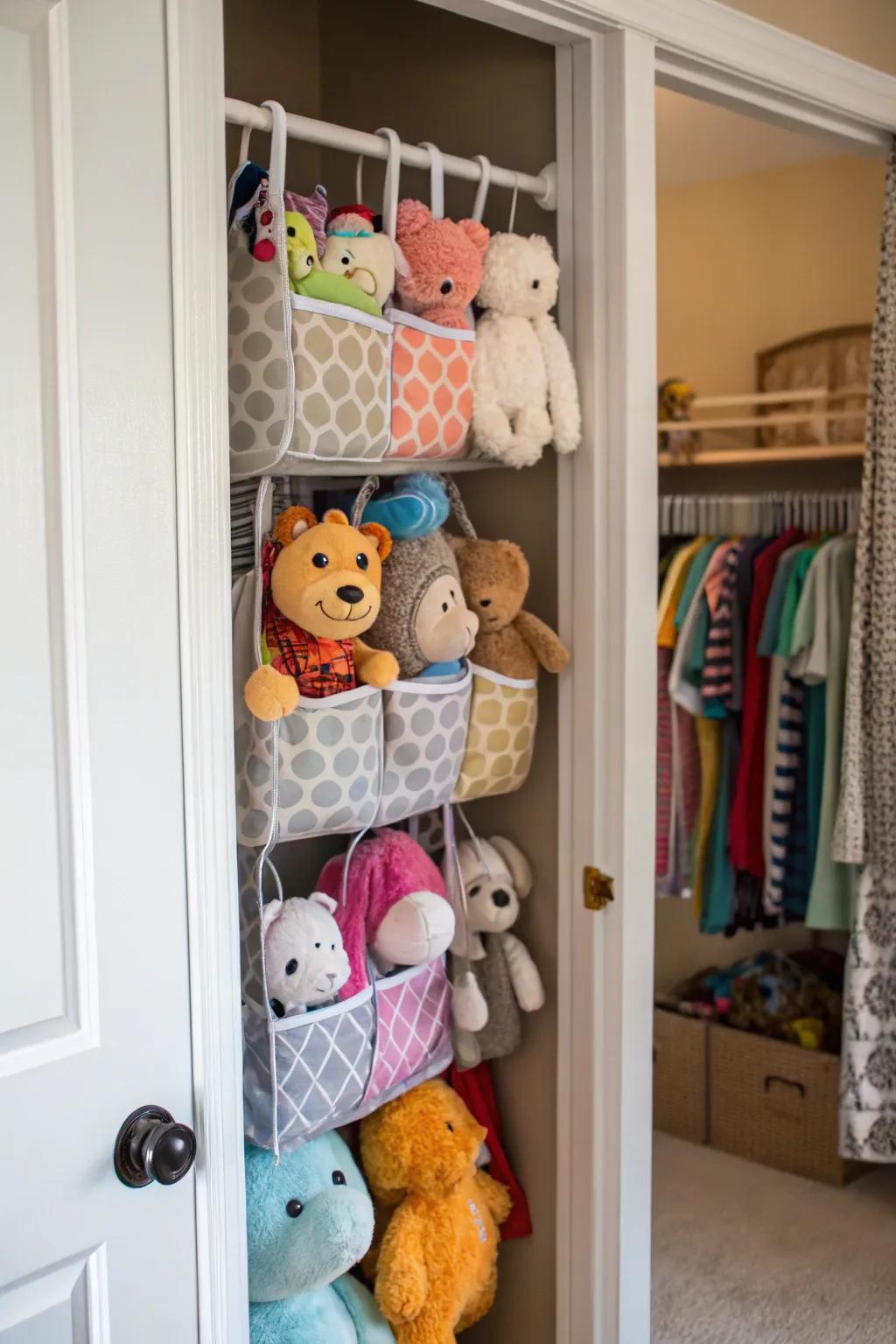 Hanging closet organizers are perfect for discreet plush storage.