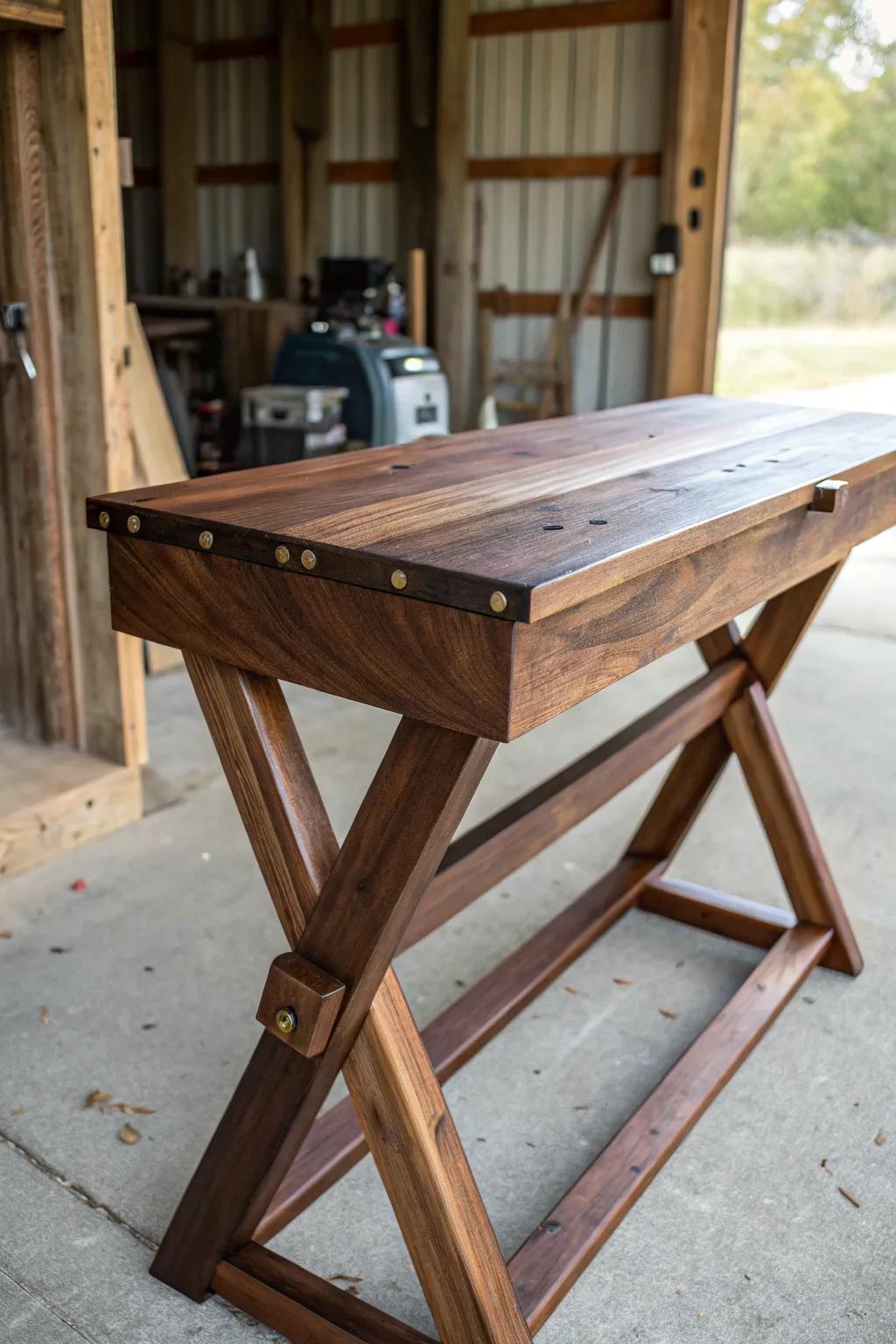 Elegance meets function: A foldable workbench that blends seamlessly into your pole barn.