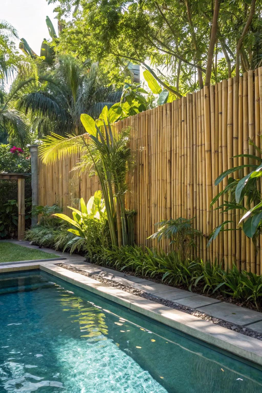 Create a tropical paradise with bamboo pool fencing.