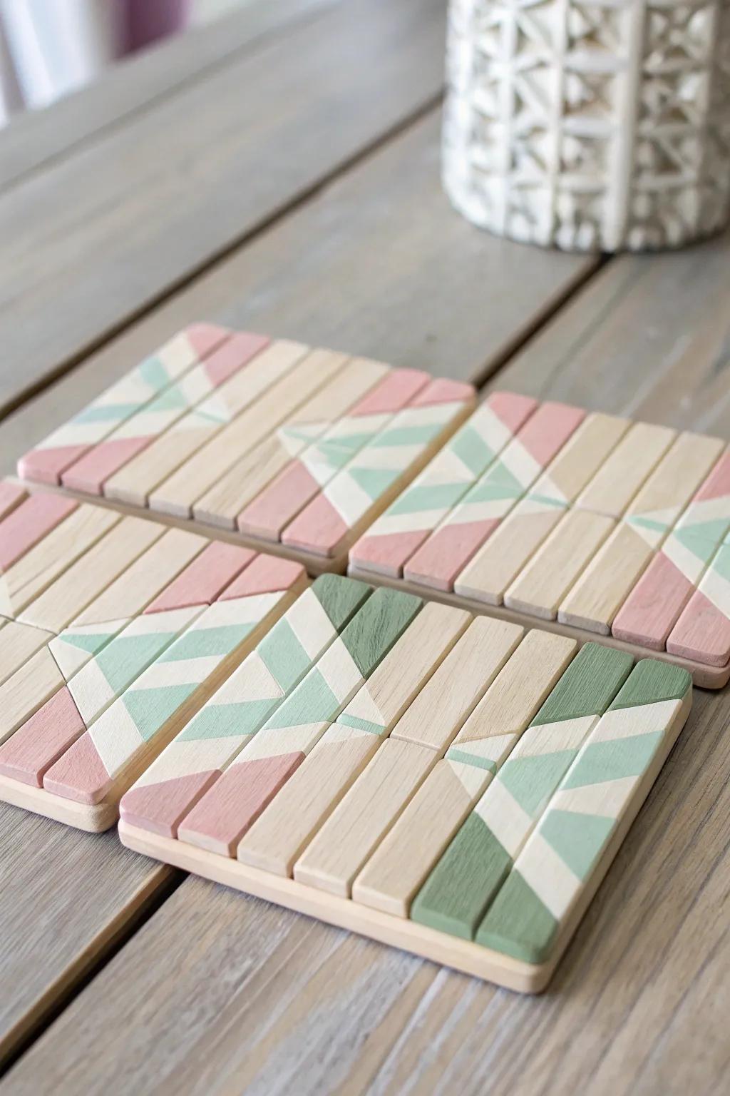 Elevate your coffee table with these chic, handcrafted popsicle stick coasters—where minimalist design meets artistic flair.