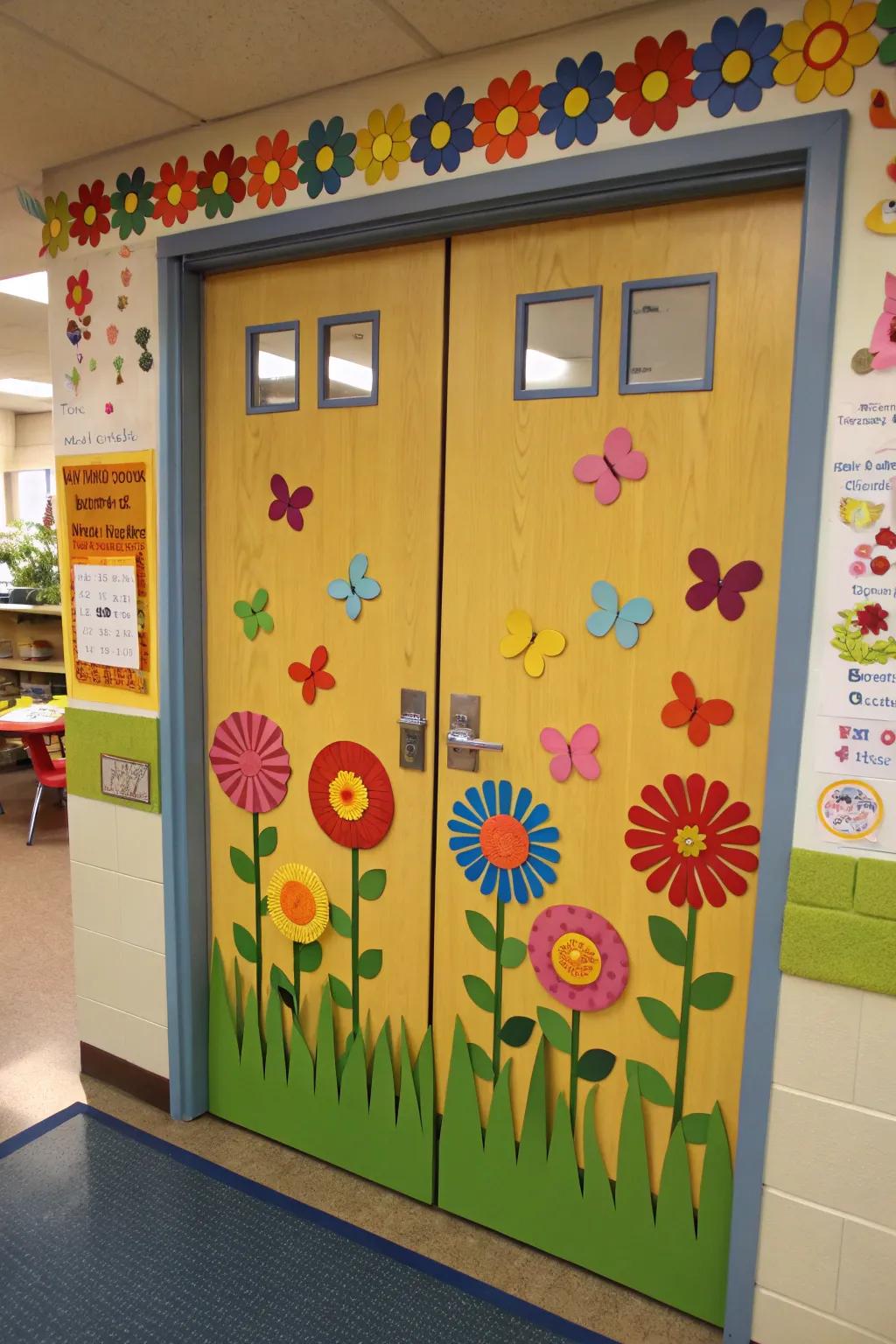 A garden-themed door blossoms with creativity and growth.