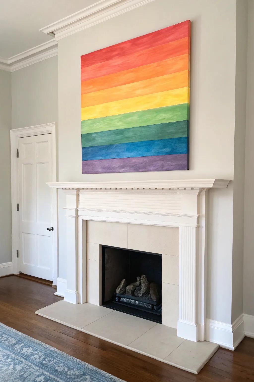 A rainbow ombre painting adding elegance to a minimalist room.