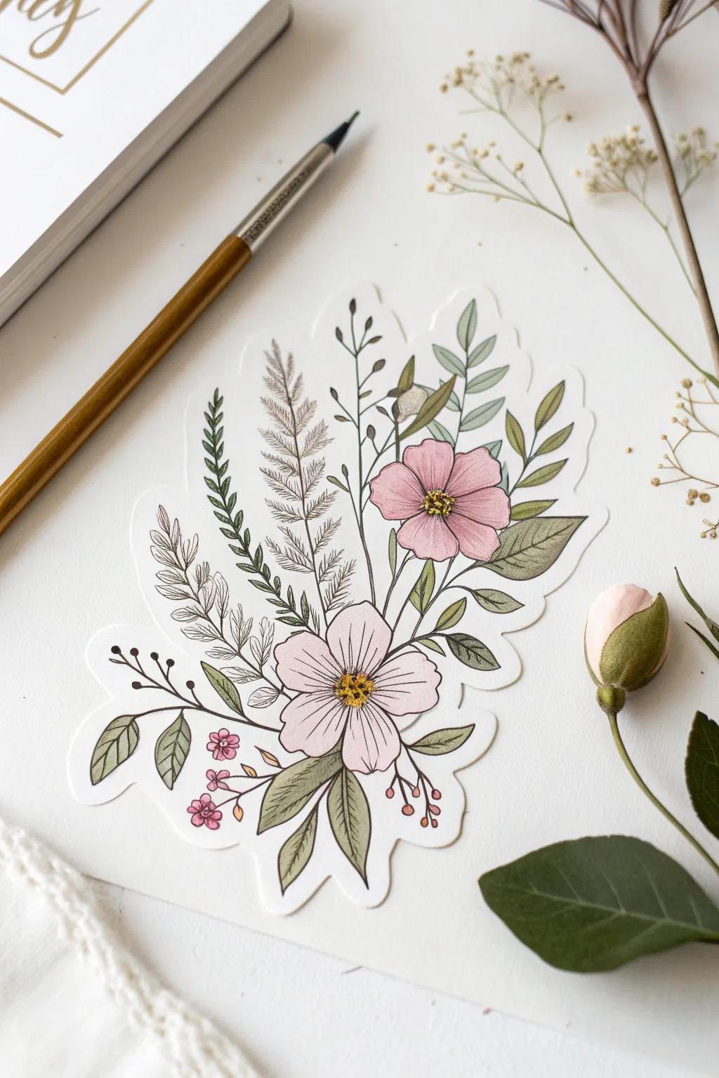 Embrace the serenity of nature with hand-drawn floral elegance.