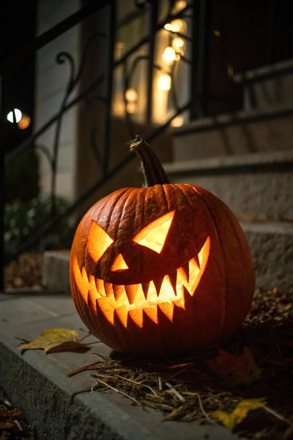 A sinister side-eye pumpkin for a truly spooky Halloween night.