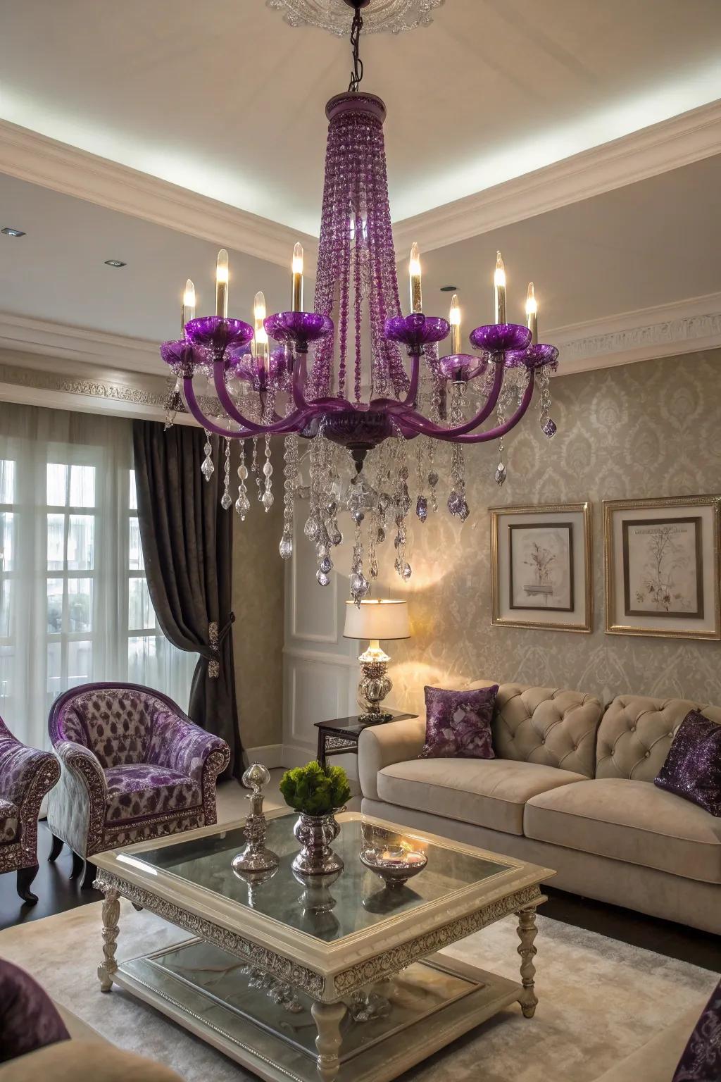 Glamorous purple lighting adds a touch of opulence.