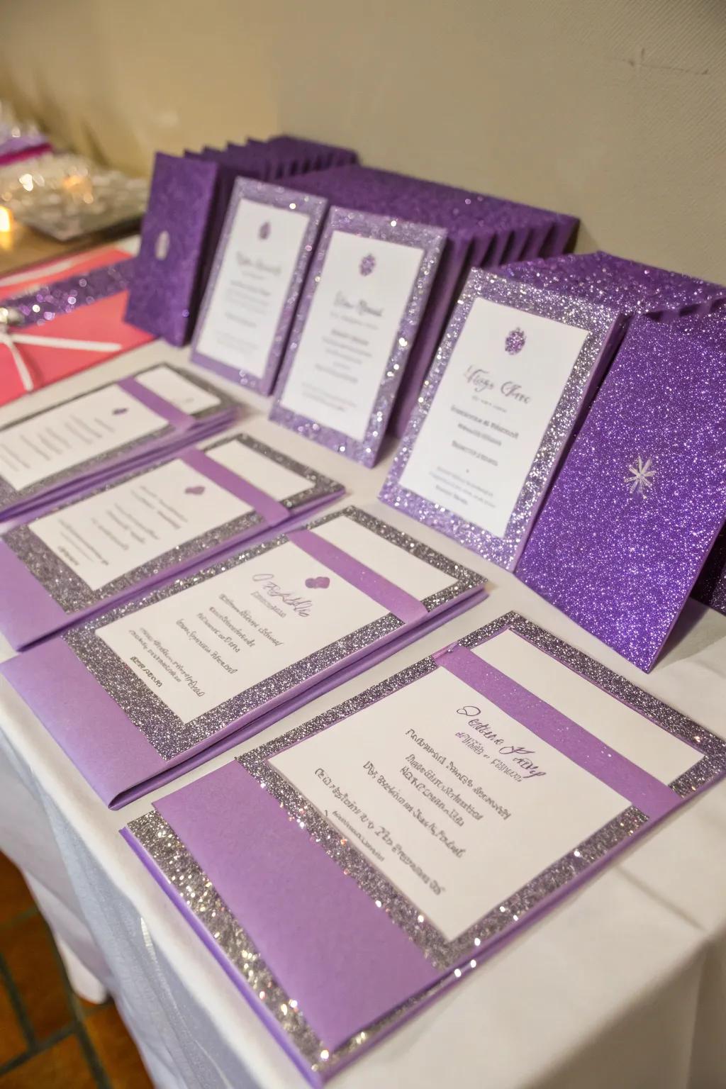 Personalized purple invitations that make a lasting first impression.