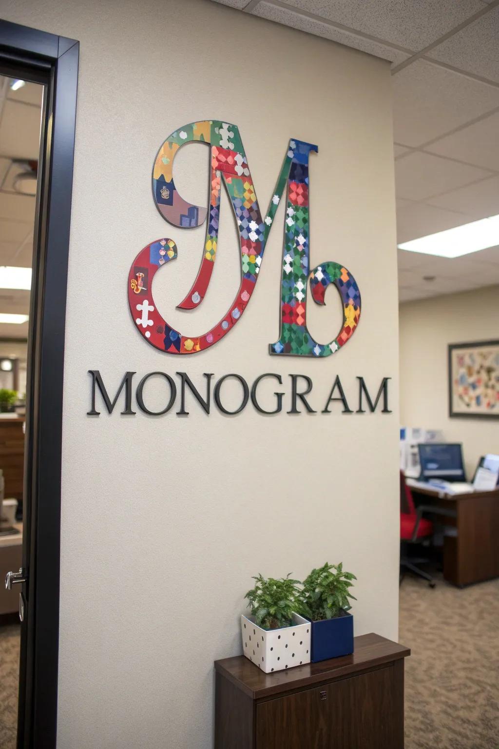 Personalize your decor with monogram puzzle art.