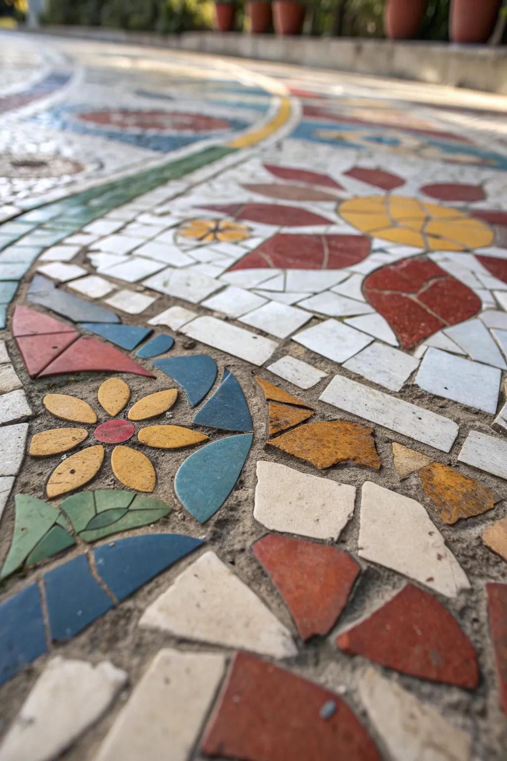 Transform your space with the dazzling artistry of a glass and tile mosaic floor, where color and craftsmanship unite.