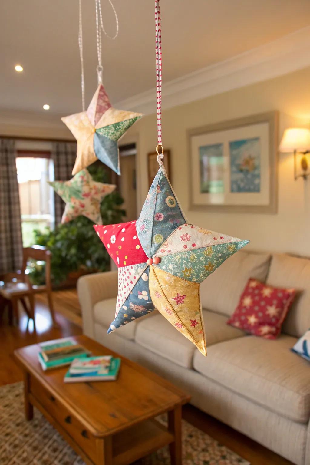 Fabric scrap stars add warmth and a handmade touch to your decor.