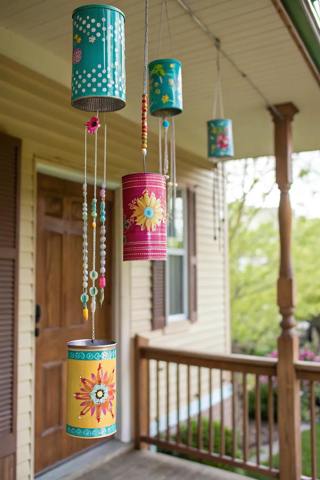 Capture melodies with these charming tin can wind chimes.