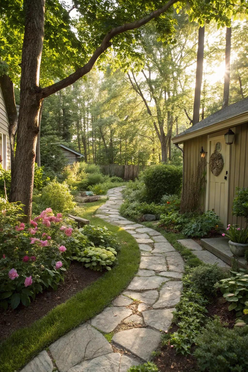 Pathways add intrigue and lead to hidden corners.