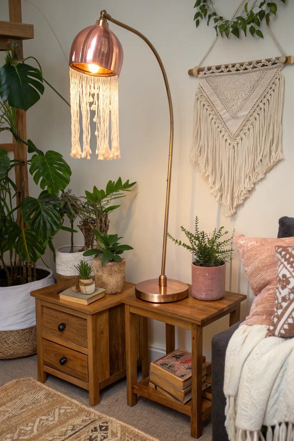 Eclectic elements create a boho chic atmosphere.