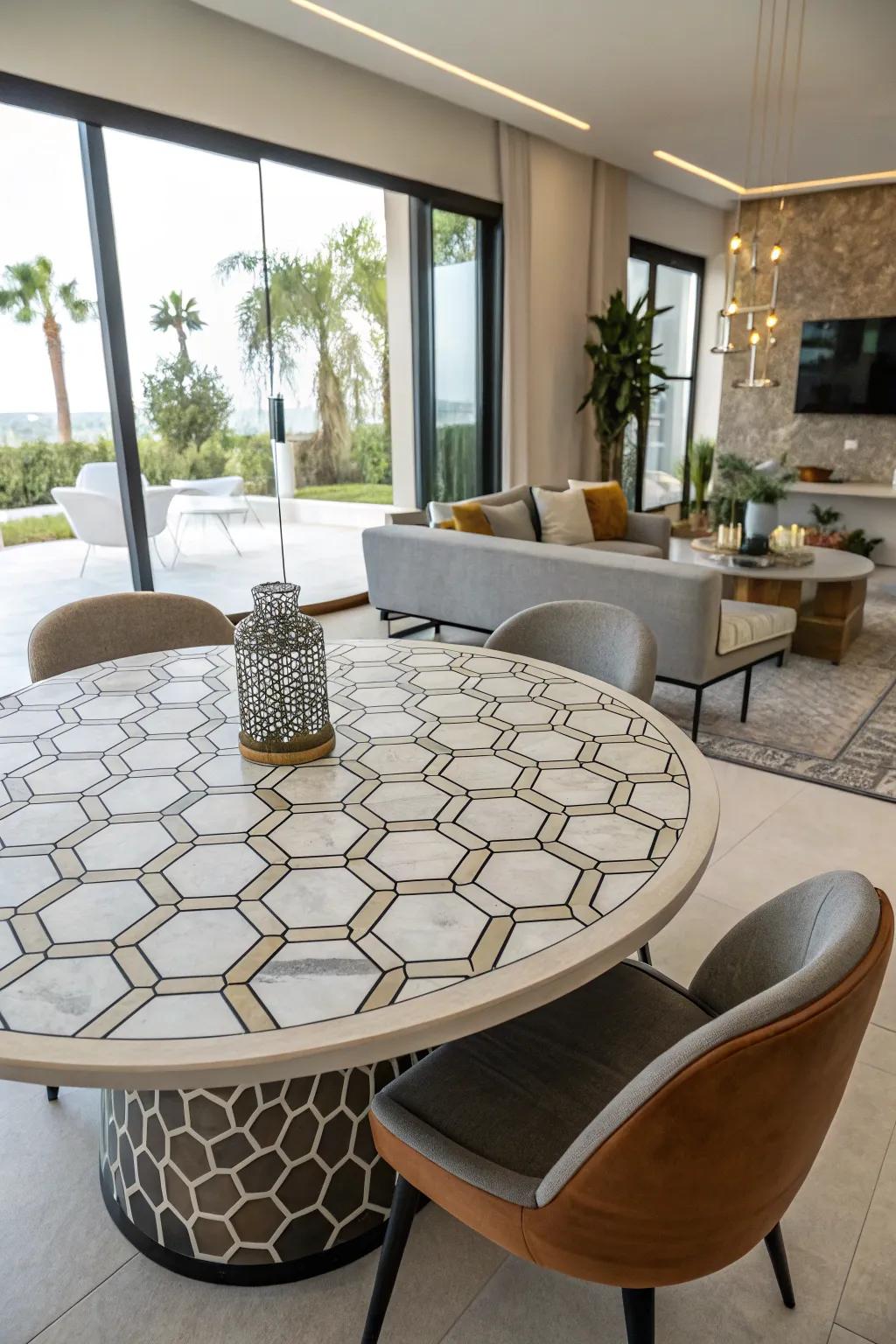 Geometric patterns add a modern twist to any round table.