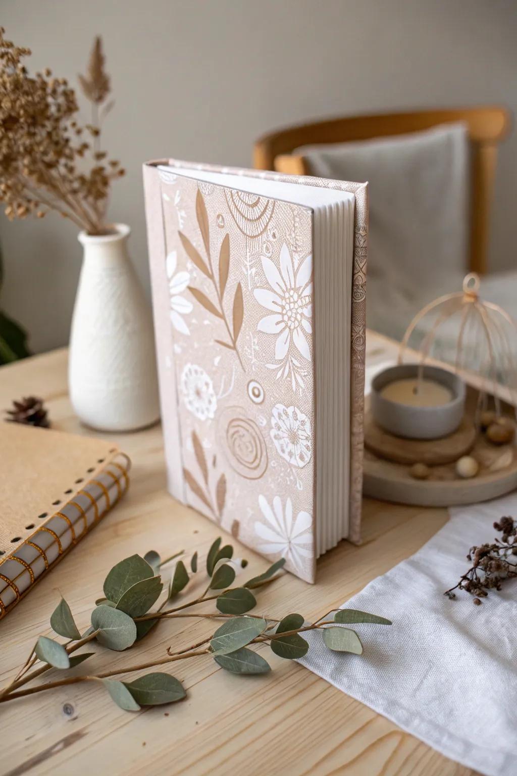 Elevate your bookshelf with personalized stamped book covers, where simplicity meets natural beauty.