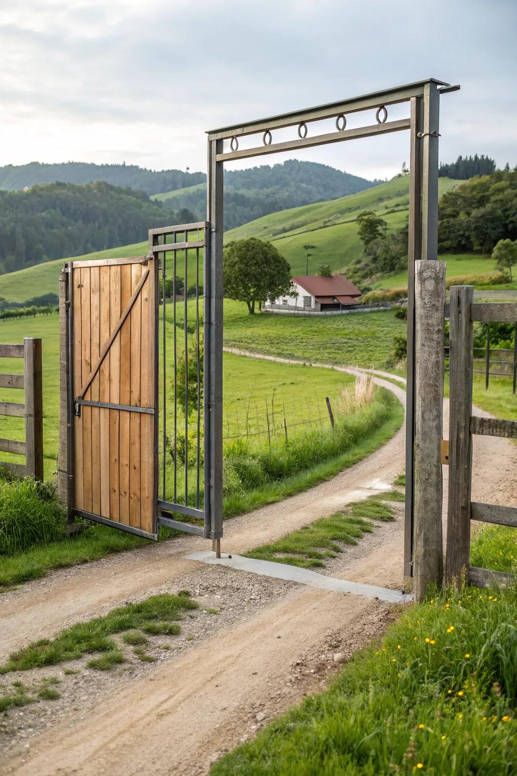 Metal and wood gates offer a modern twist on rustic charm.