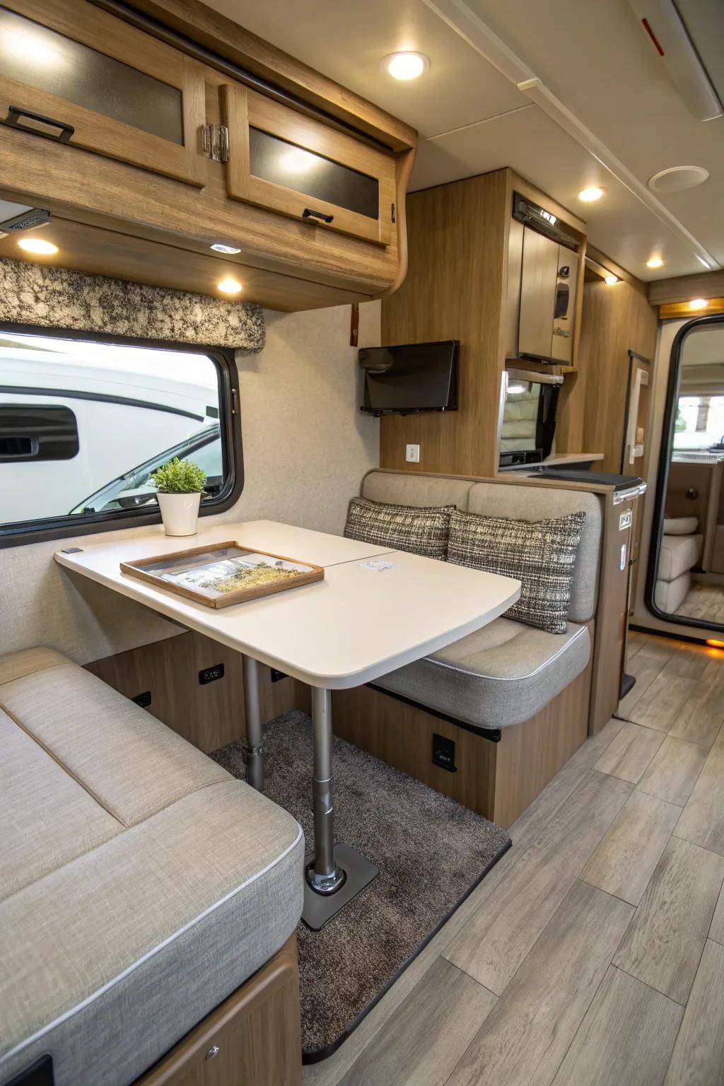 A removable table offers the flexibility you need in a compact RV space.