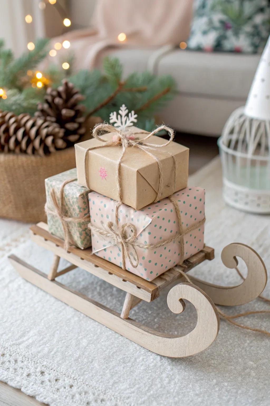 Craft a charming mini gift box sleigh that brings festive joy and minimalist elegance to your decor.