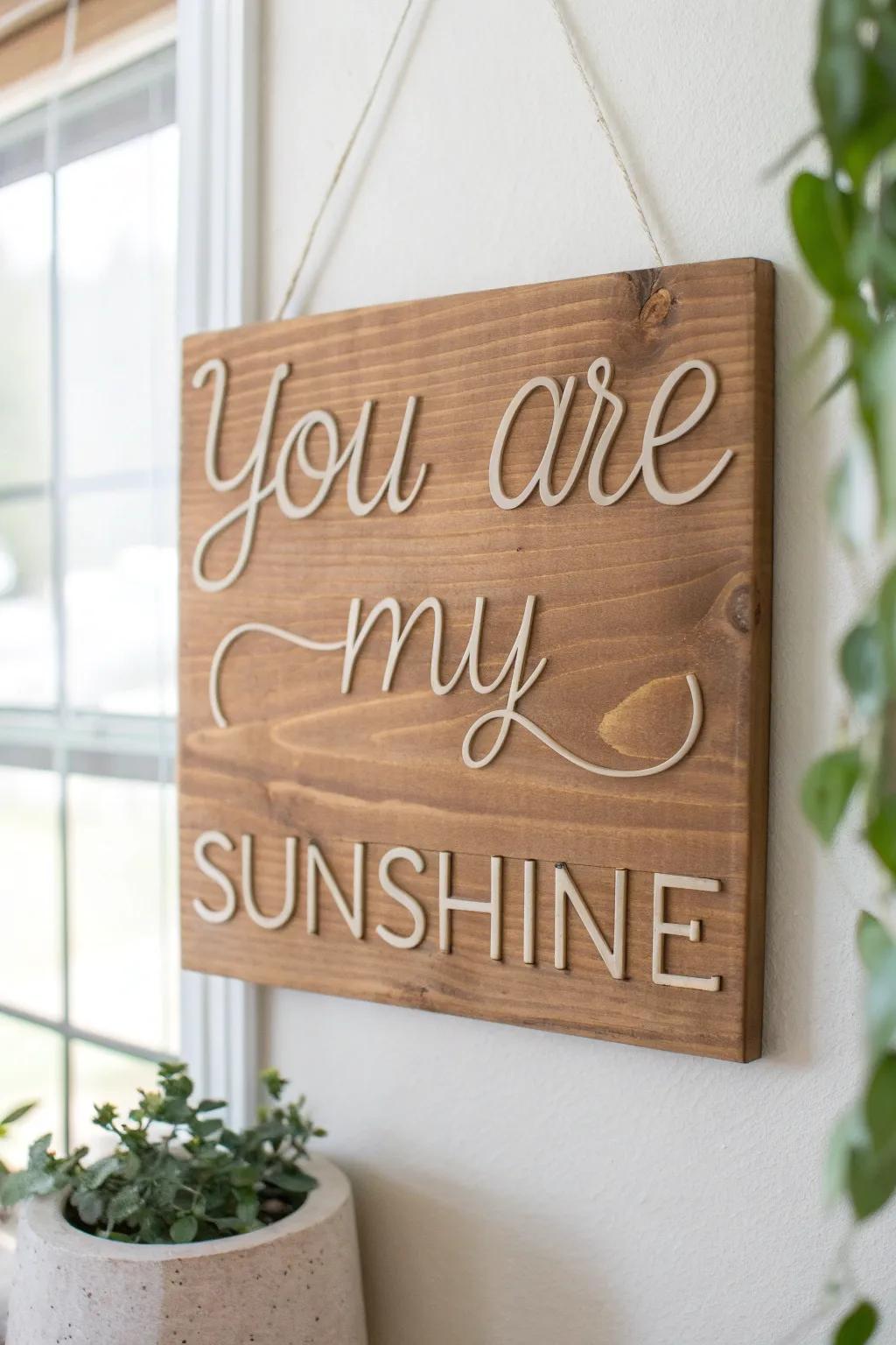 Brighten your day with this charming handcrafted sign that brings warmth and positivity into your home.