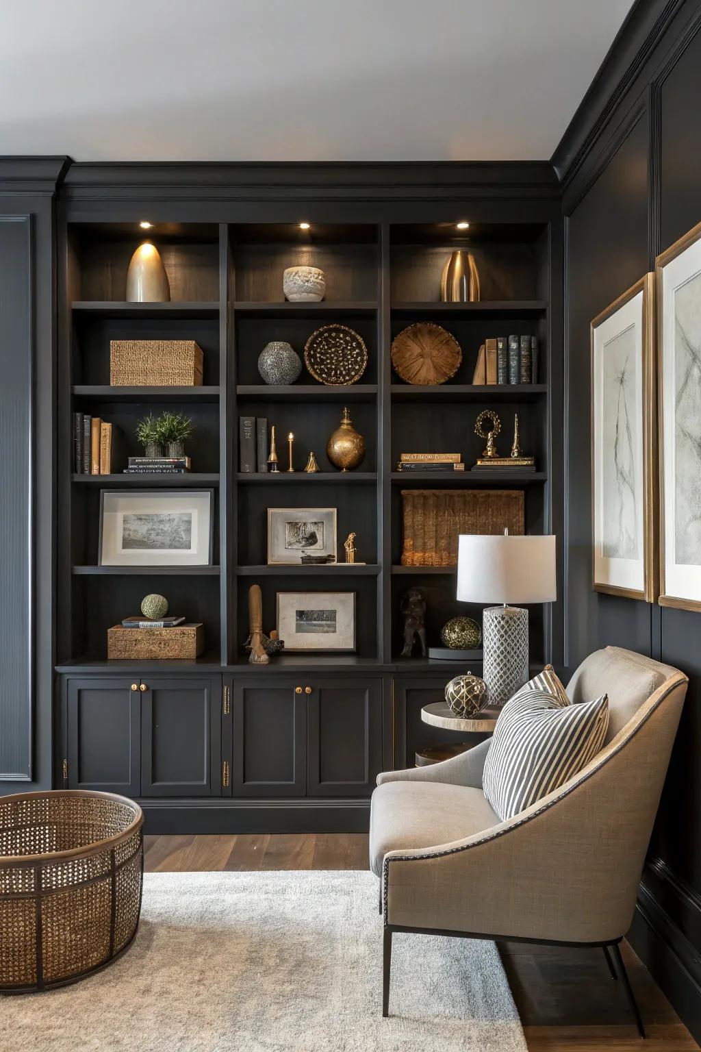 Dark paint creates a shadow box effect, enhancing the display.