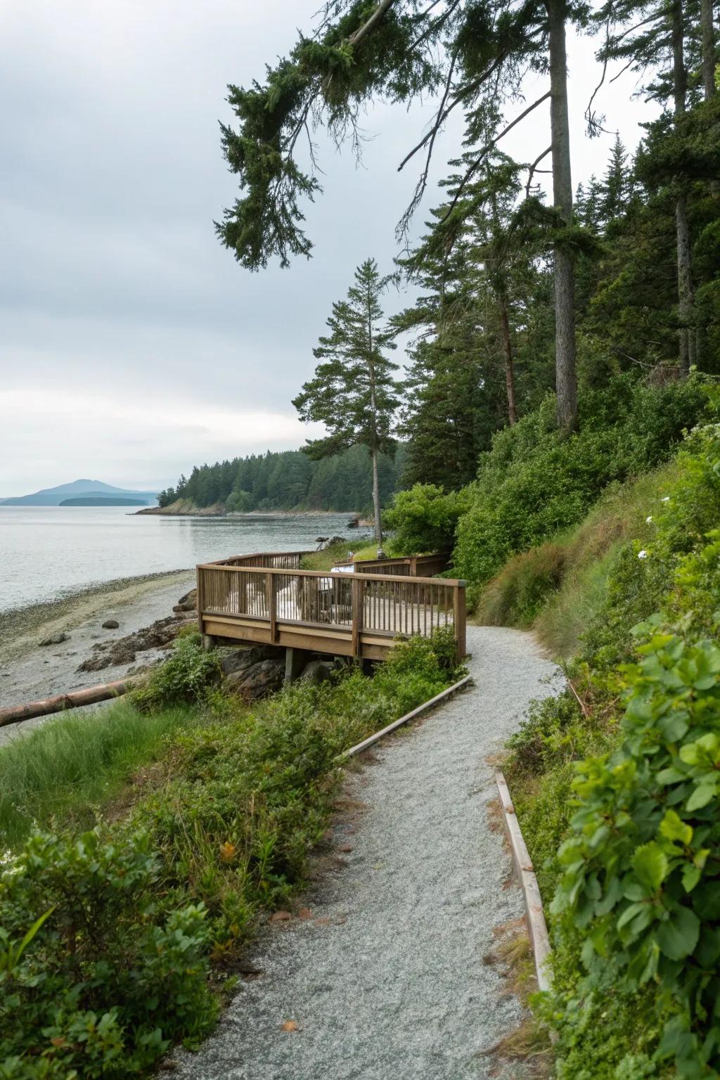 Natural hardscaping elements seamlessly integrated into a scenic shoreline.