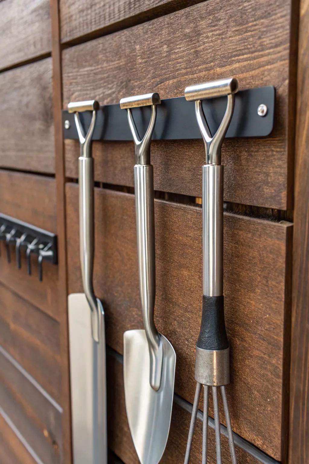 Organize with elegance: Magnetic strip magic for your gardening gear.