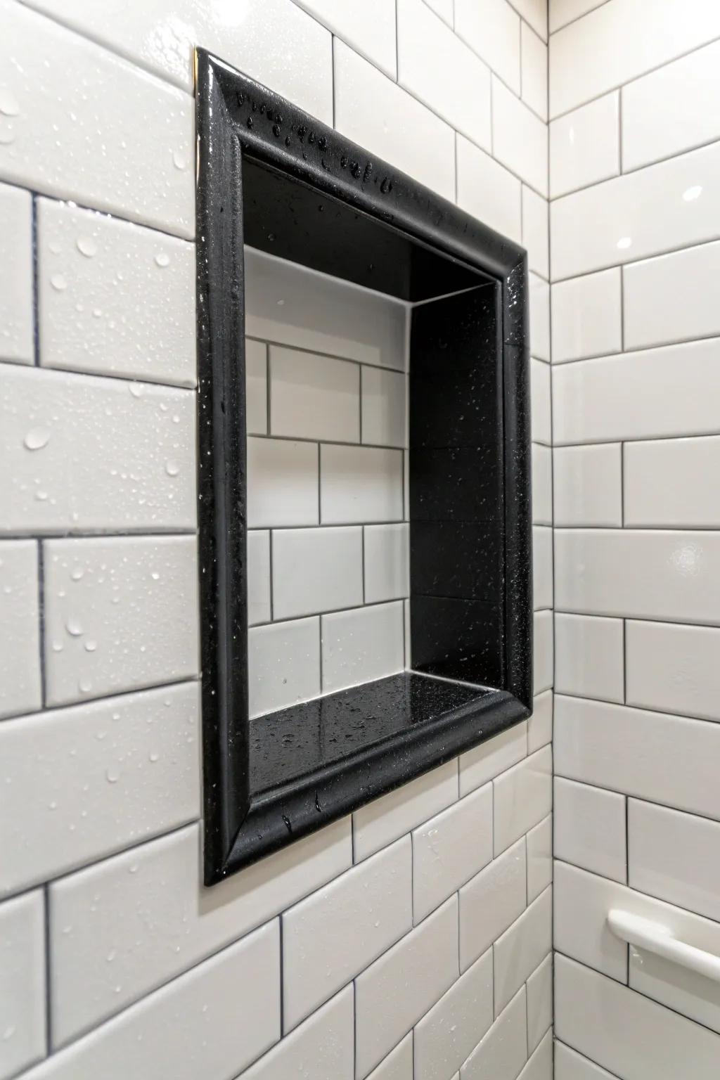 Contrasting borders add definition and style to shower niches.