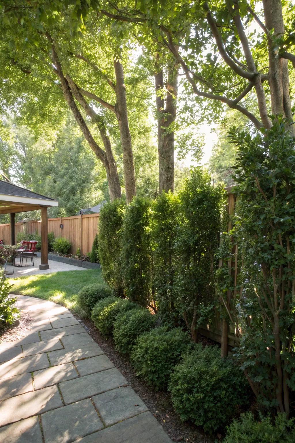 Greenery offers a natural solution for backyard privacy.