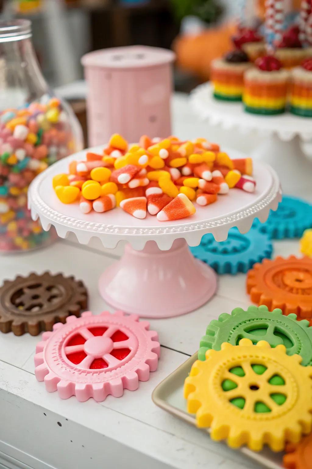 Sweet and educational candy gears in action