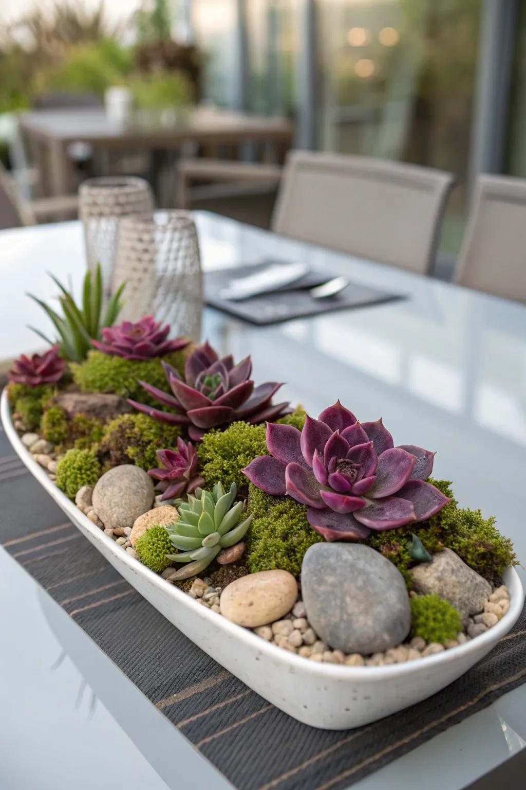 Purple-hued succulents offer a modern and low-maintenance option.