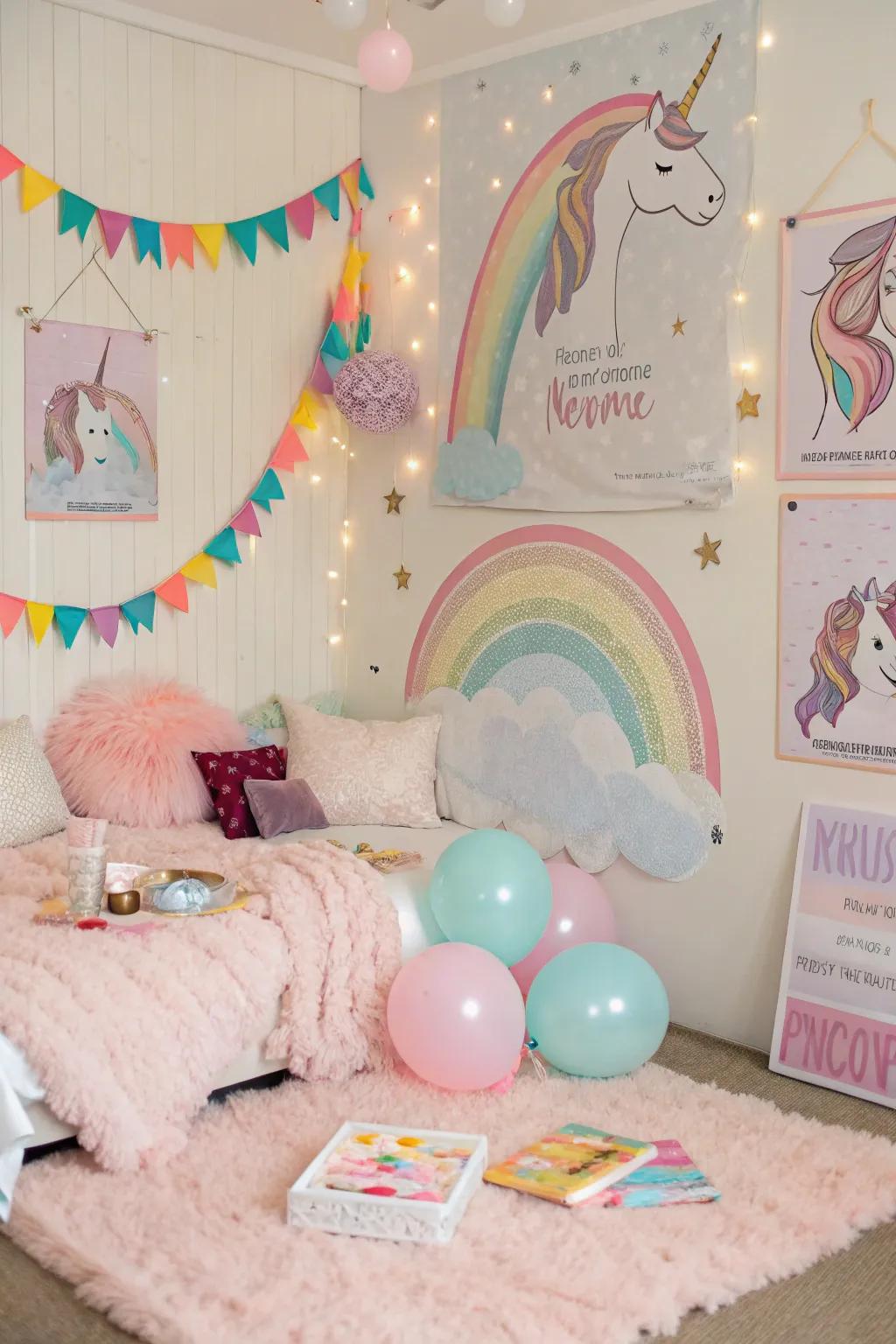 Embrace the enchanting world of unicorns with dreamy decor.