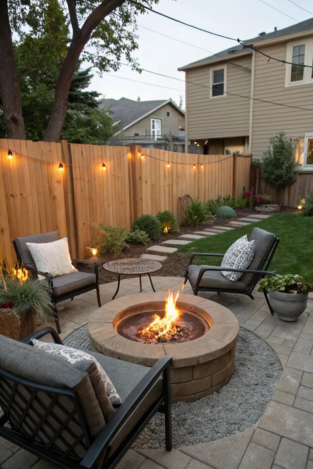 A fire pit creates a cozy focal point in any backyard.