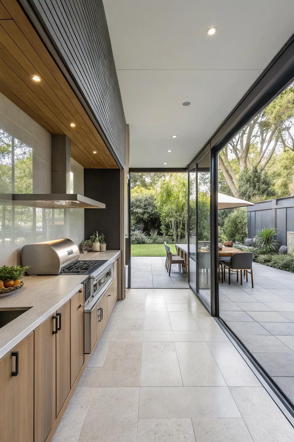 A seamless transition between indoor and outdoor cooking spaces.