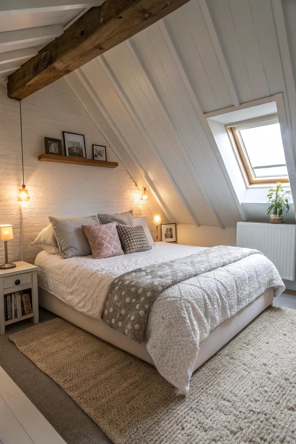 Cozy loft bedroom with a focus on comfort and openness.