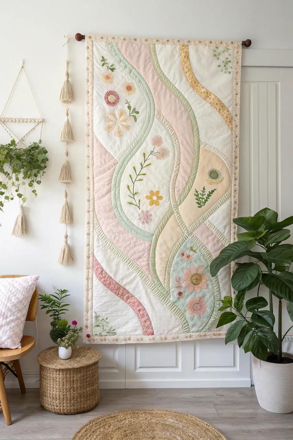 Discover tranquility and elegance with the 'Garden Pathways' quilt, where minimalist design meets the enchanting allure of spring's natural beauty. 🌸
