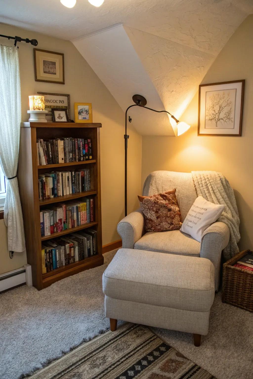 A reading nook adds a cozy retreat within your bedroom.