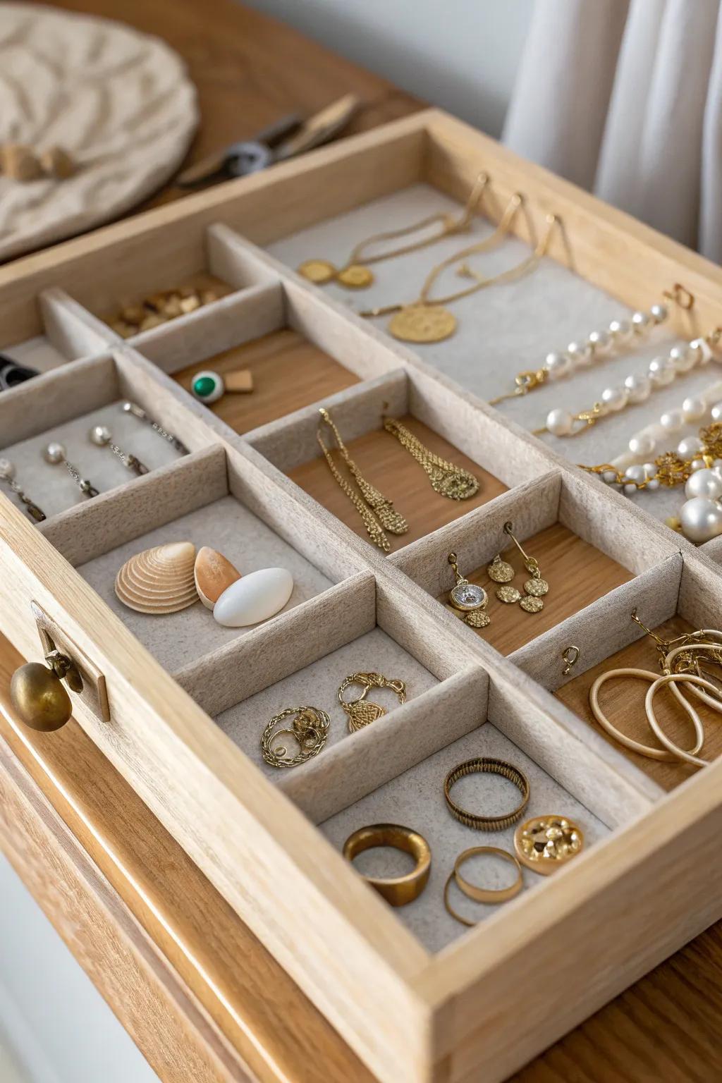 Transform chaos into an organized oasis with elegant drawer dividers for your earrings.