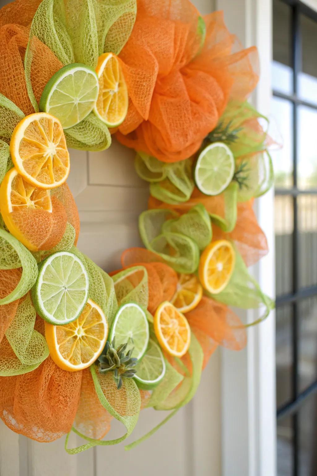 A citrus splash mesh wreath that exudes freshness and energy.