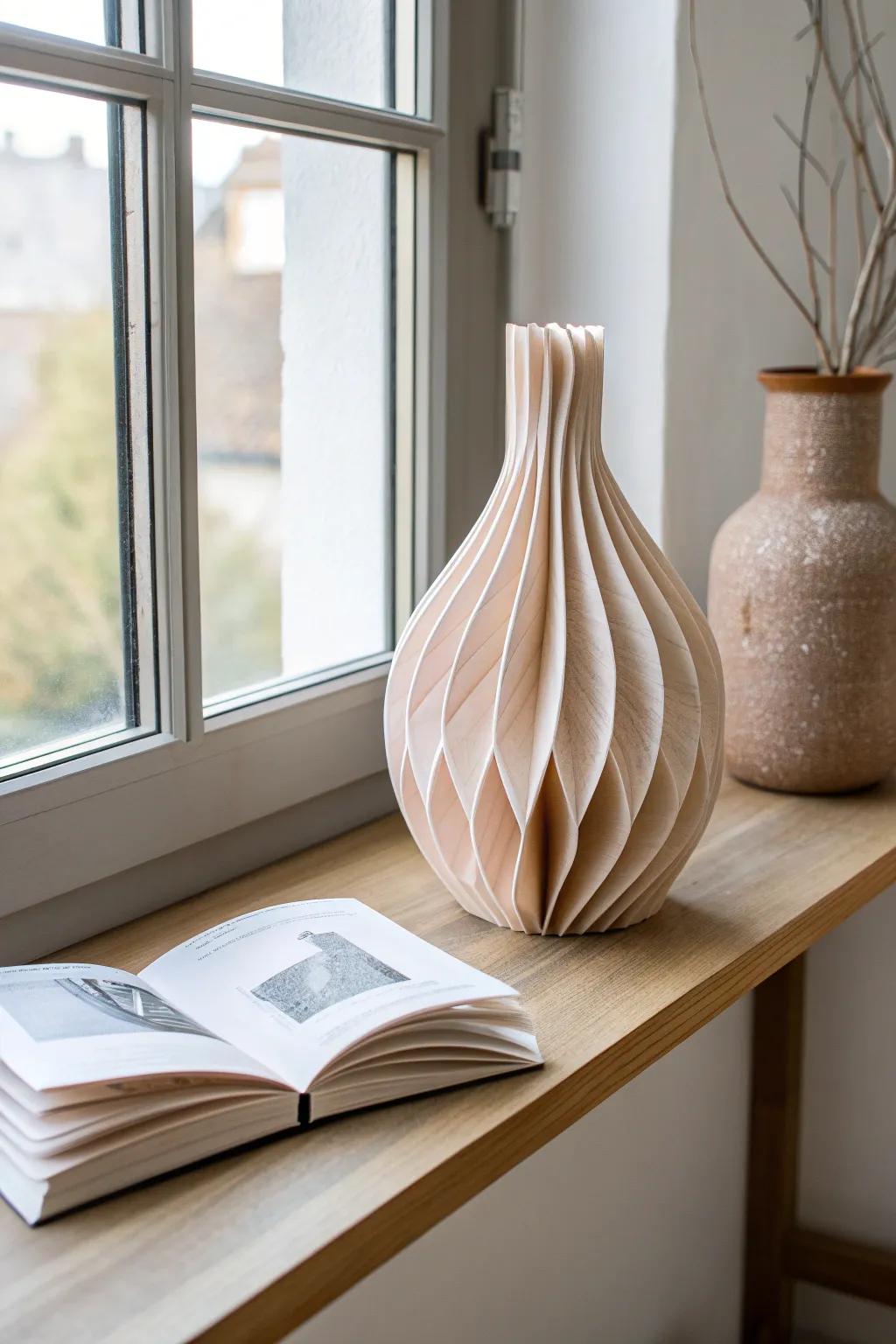 Transform recycled paper into stunning art with this layered paper figure, adding a touch of sustainable beauty to your minimalist decor.