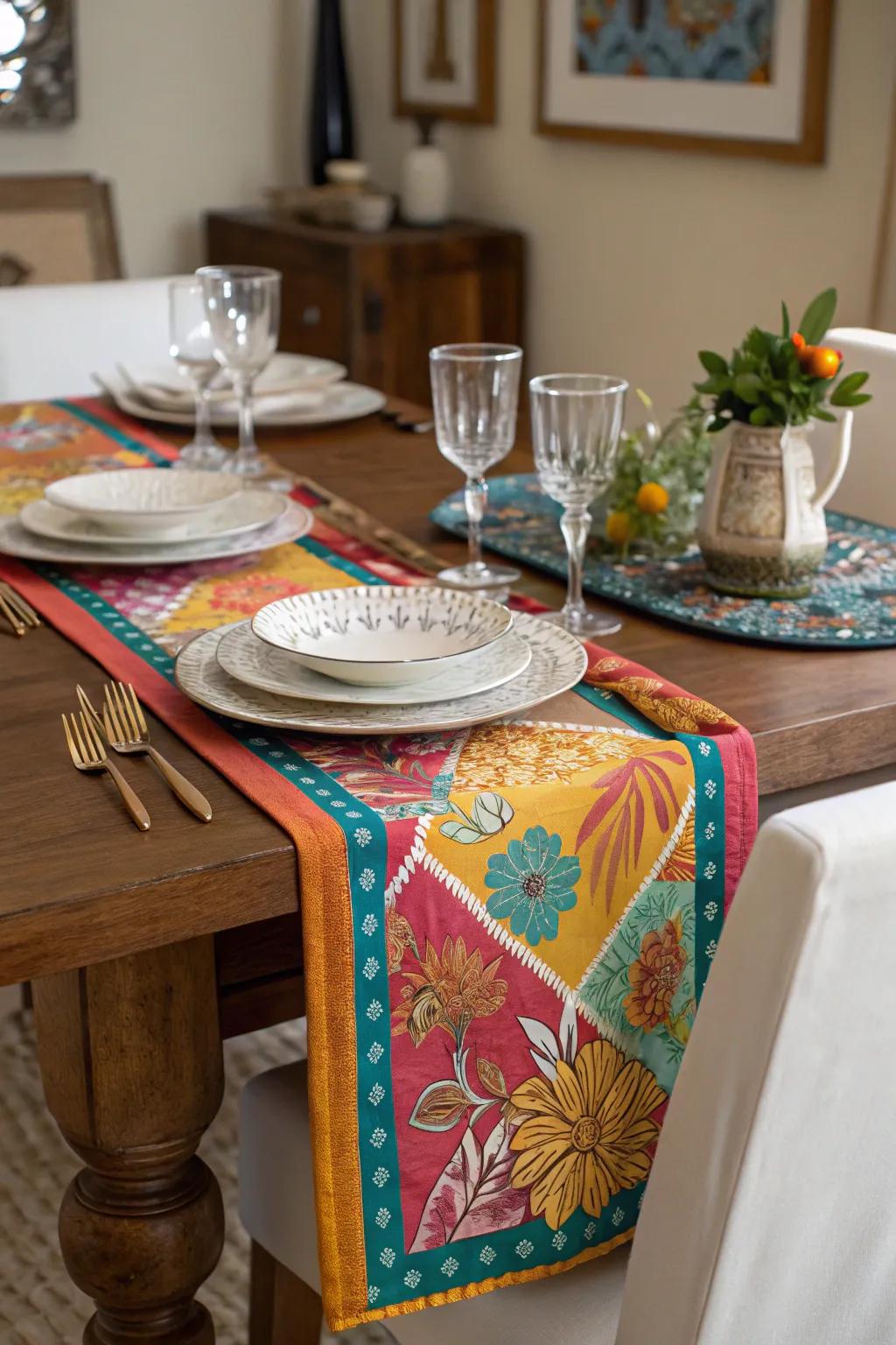 Table runners add a splash of color and texture.