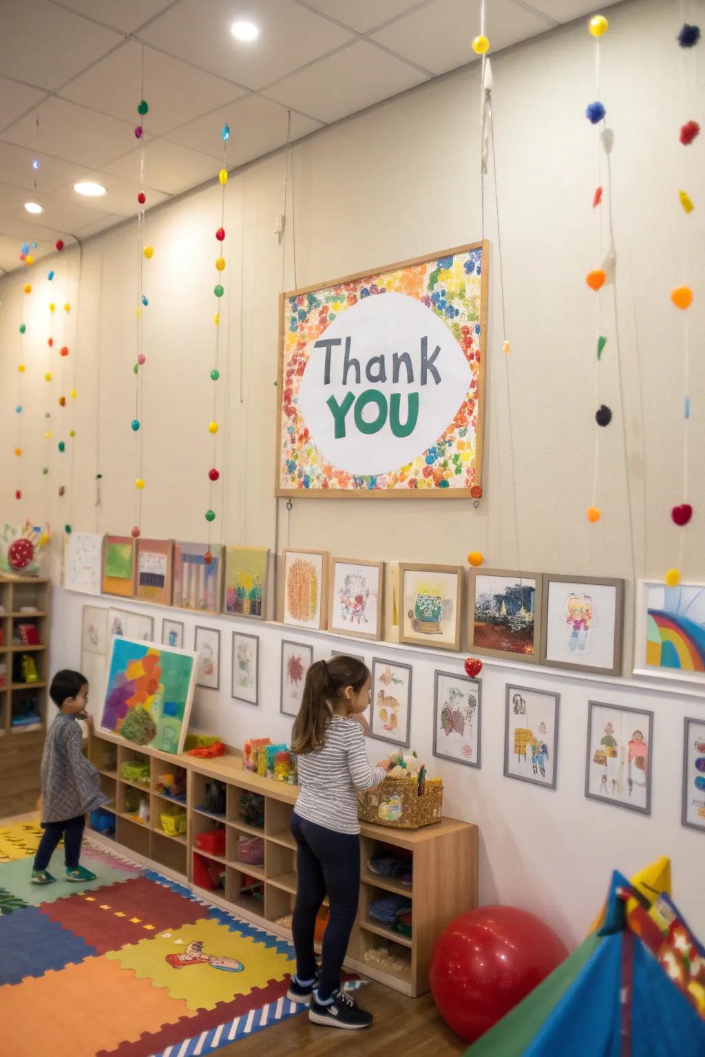 Add playful charm with a thank you poster featuring kids’ art.