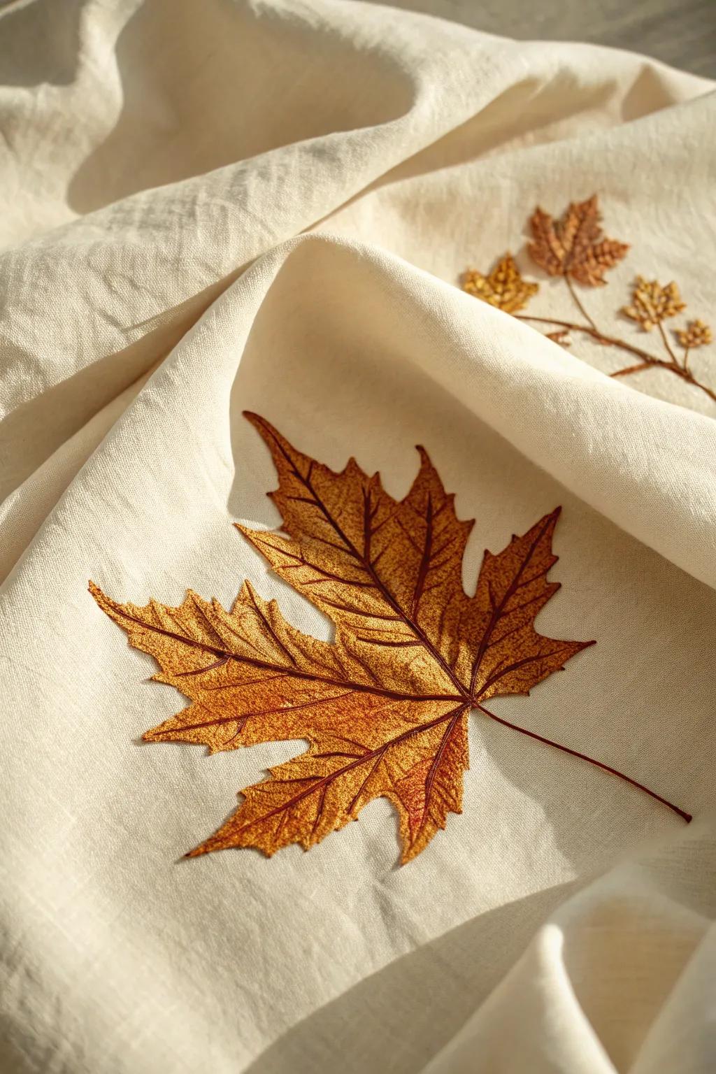 Capture the beauty of autumn with elegant leaf impressions, perfect for a cozy Thanksgiving craft.