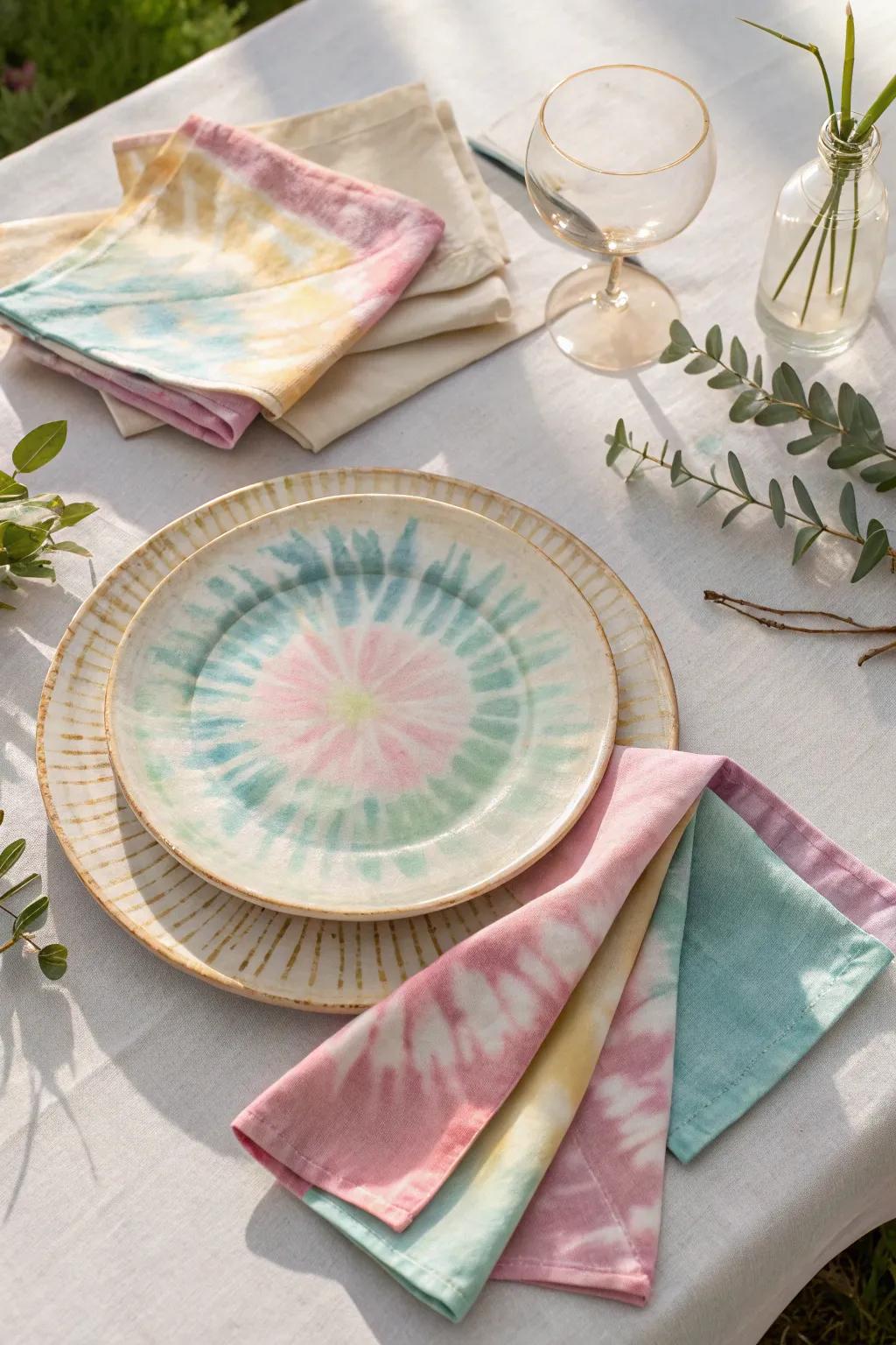 Add a splash of color to your gathering with exquisite tie-dye tableware, where simplicity meets artistry.