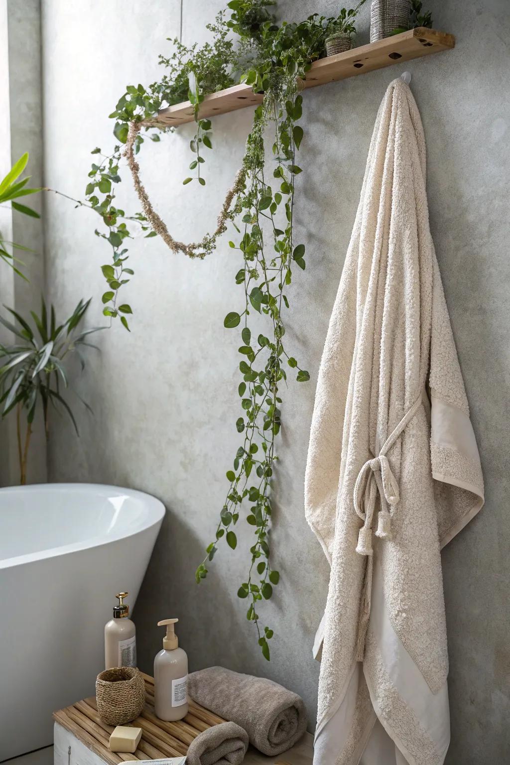 Bring the Outdoors In: Elevate your bathroom decor with a touch of leafy elegance.