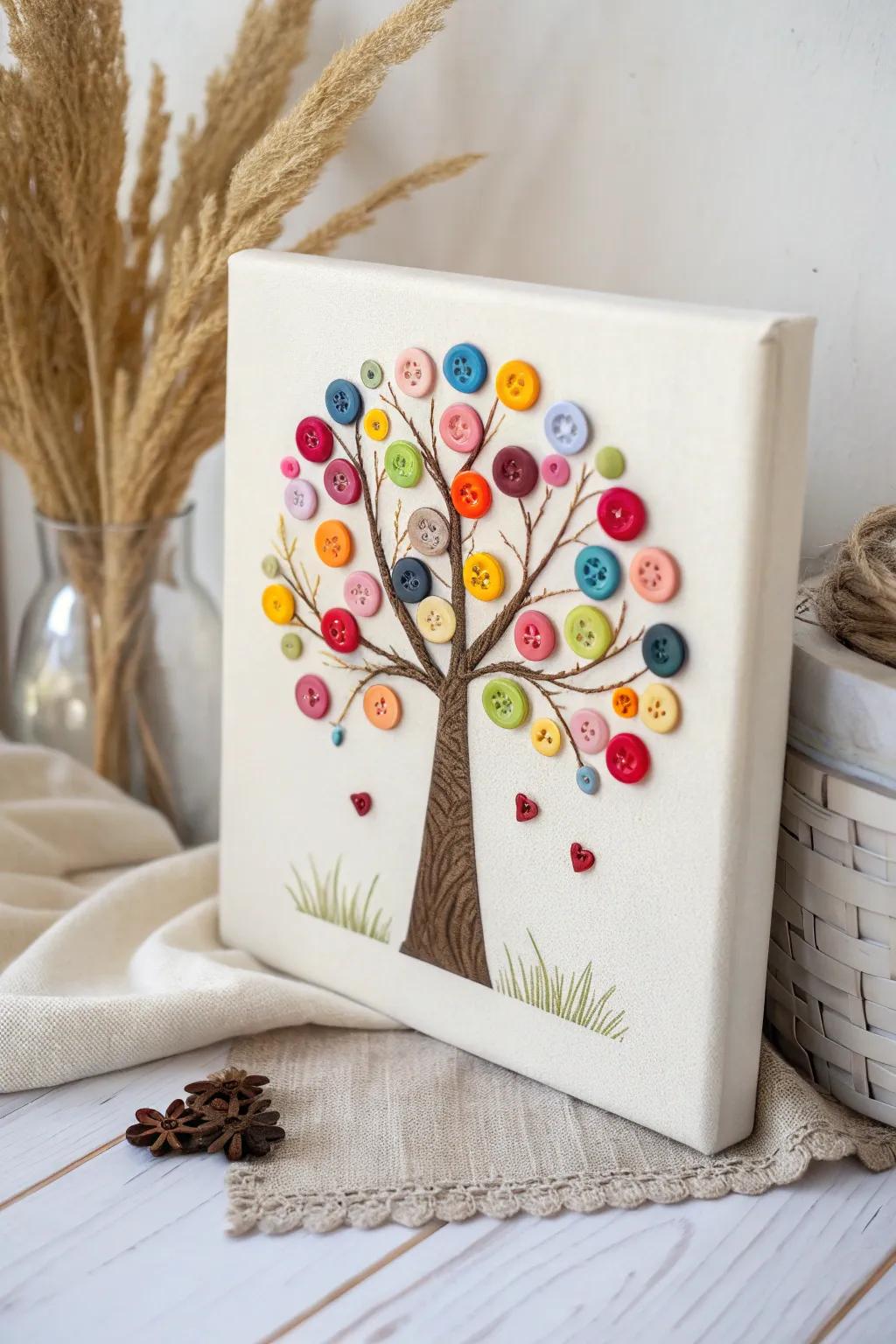 Transform your space with this charming Button Tree Canvas Art, where simplicity meets vibrant creativity.