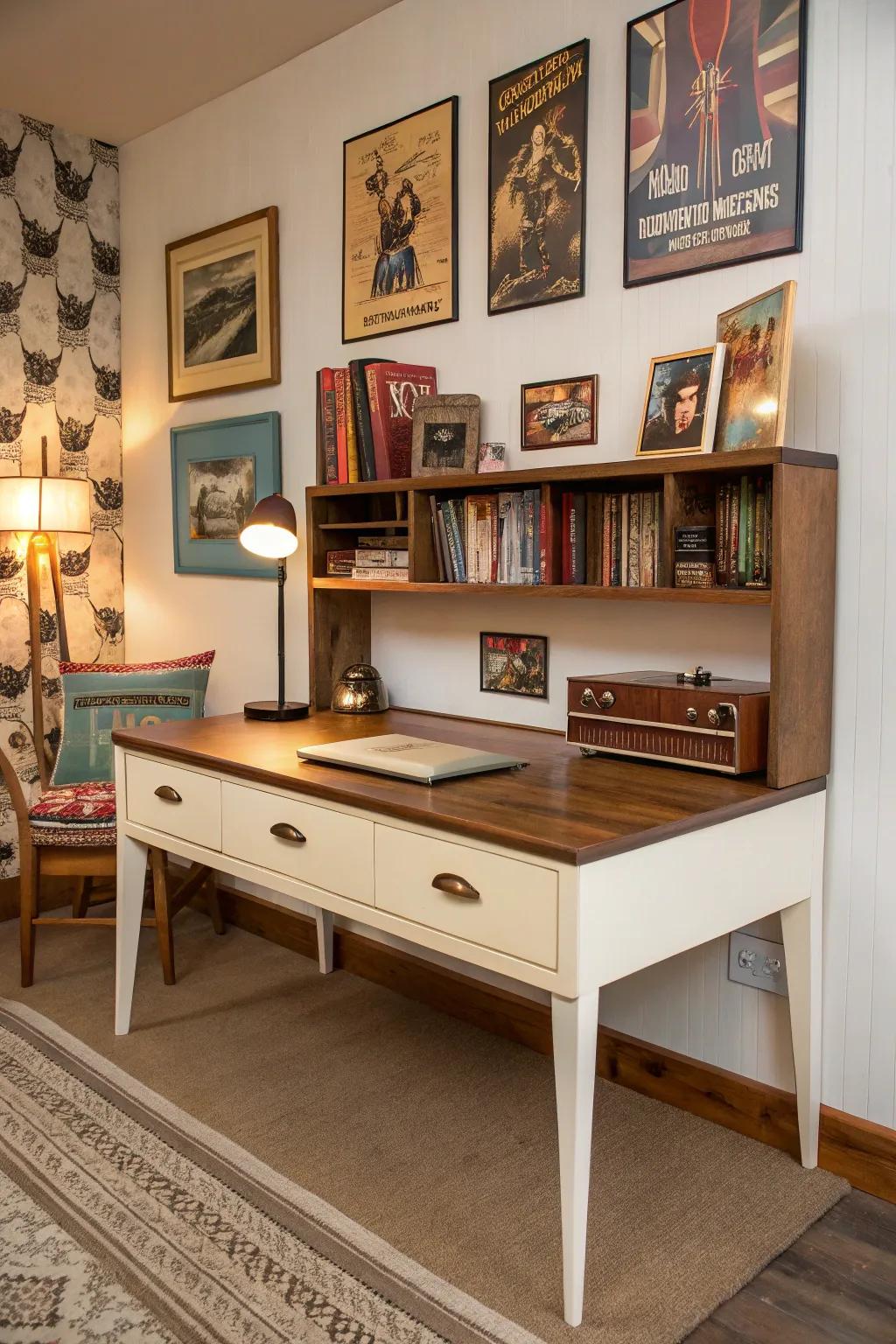 A mid-century modern desk brings timeless style to any room.