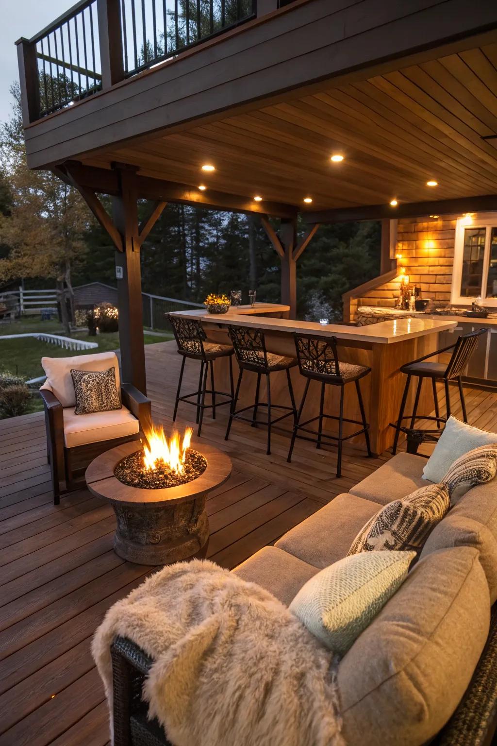 Stay warm with a fire pit and bar combo.