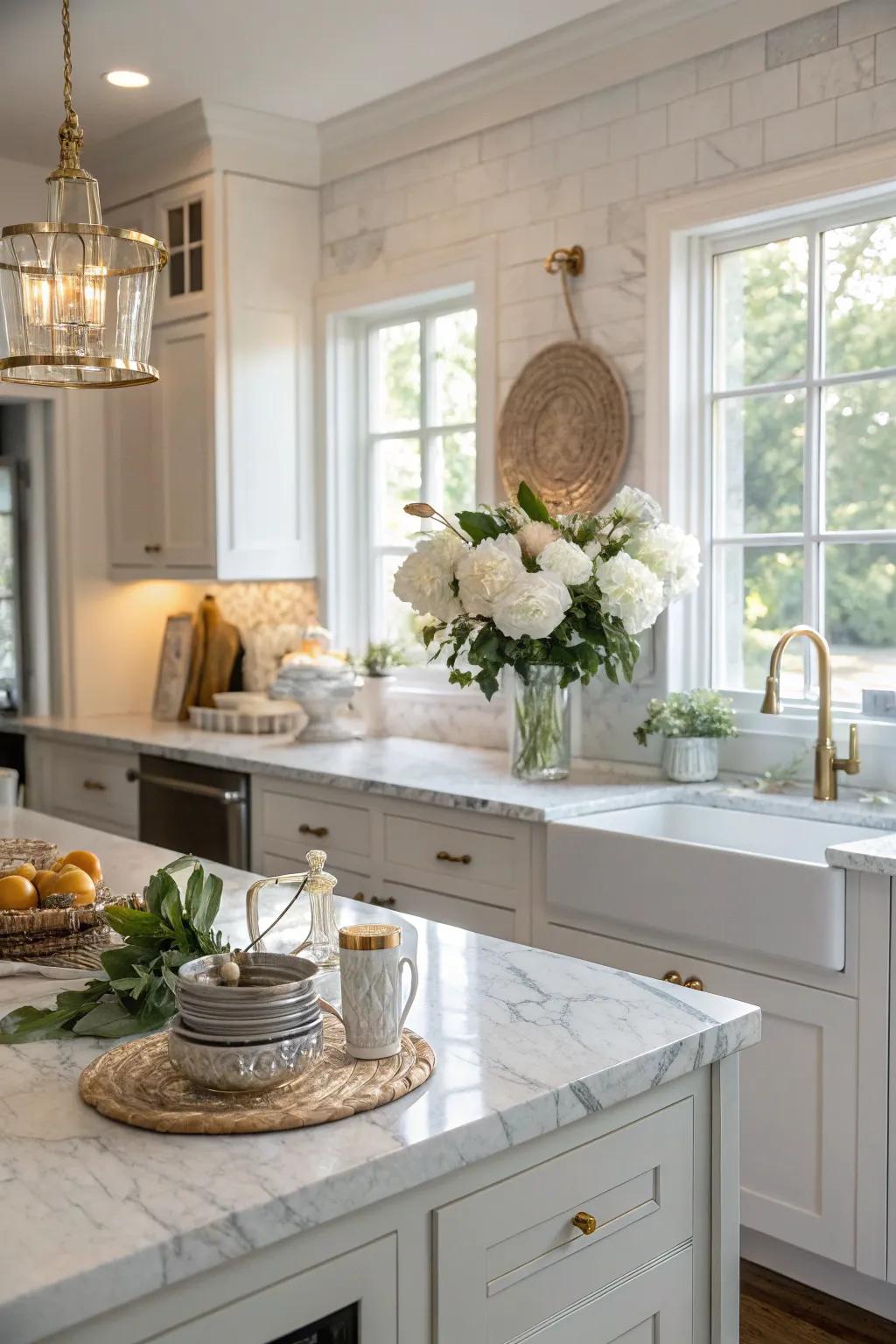 Marble countertops add a touch of luxury and timeless beauty to any kitchen.